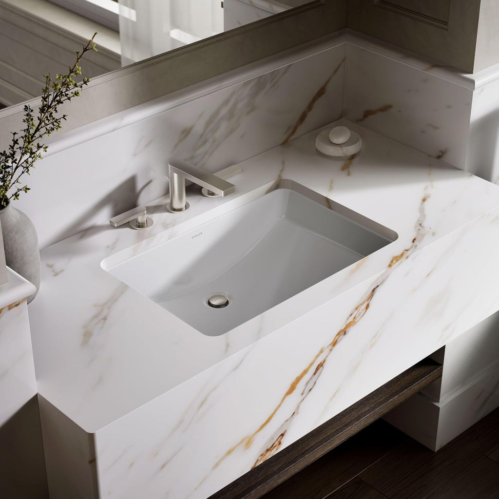 KOHLER 2215-0 Ladena Rectangular Undermount Bathroom Sink Vanity With Curved Bottom, 23-1/4 L x 16-1/4 W, White Bathroom Sinks