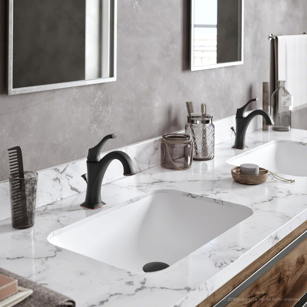 KRAUS KBF-1201ORB Arlo Single Handle Basin Bathroom Faucet with Lift Rod Drain and Deck Plate, Oil Rubbed Bronze