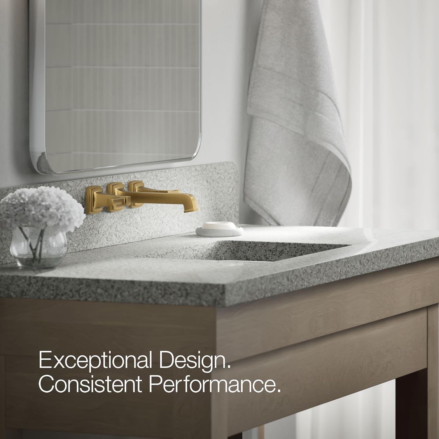 Kohler T26432-4-2MB RIFF® Widespread wall-mount bathroom sink faucet trim, Vibrant Brushed Moderne Brass