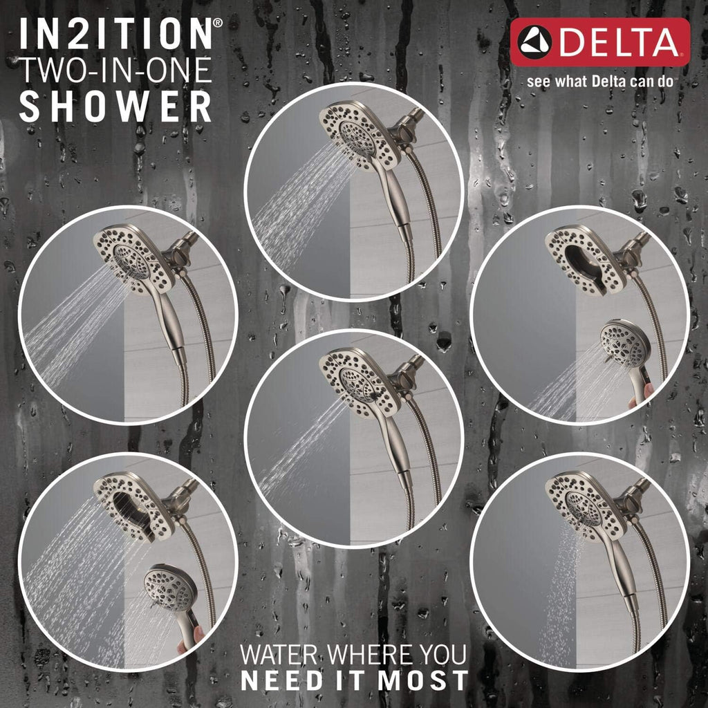 Delta Faucet Ashlyn 17 Series Dual-Function Tub and Shower Trim Kit with 2-Spray Touch-Clean In2ition 2-in-1 Hand Held Shower Head with Hose, Chrome T17464-I (Valve Not Included)