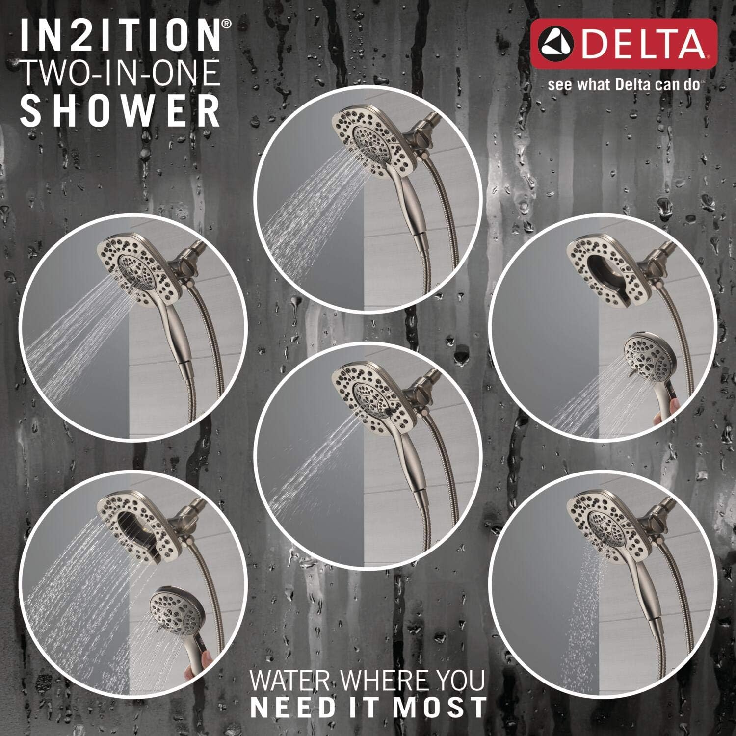 Delta Faucet Ashlyn 17 Series Dual-Function Tub and Shower Trim Kit with 2-Spray Touch-Clean In2ition 2-in-1 Hand Held Shower Head with Hose, Chrome T17464-I (Valve Not Included)