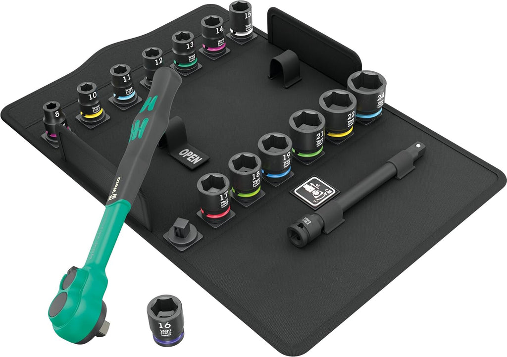 WERA - 05005530001-8100 SB 12 Zyklop Comfort Ratchet Set, reversing Lever, 3/8' Drive, Metric, 16 Pieces
