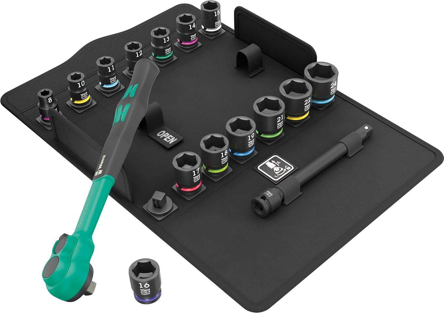 WERA - 05005530001-8100 SB 12 Zyklop Comfort Ratchet Set, reversing Lever, 3/8' Drive, Metric, 16 Pieces