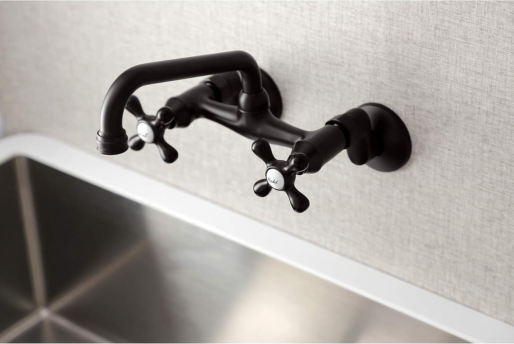 Kingston Brass KS213ORB Victorian Two Handle Wall Mount Kitchen Faucet, 7-Inch, Oil Rubbed Bronze