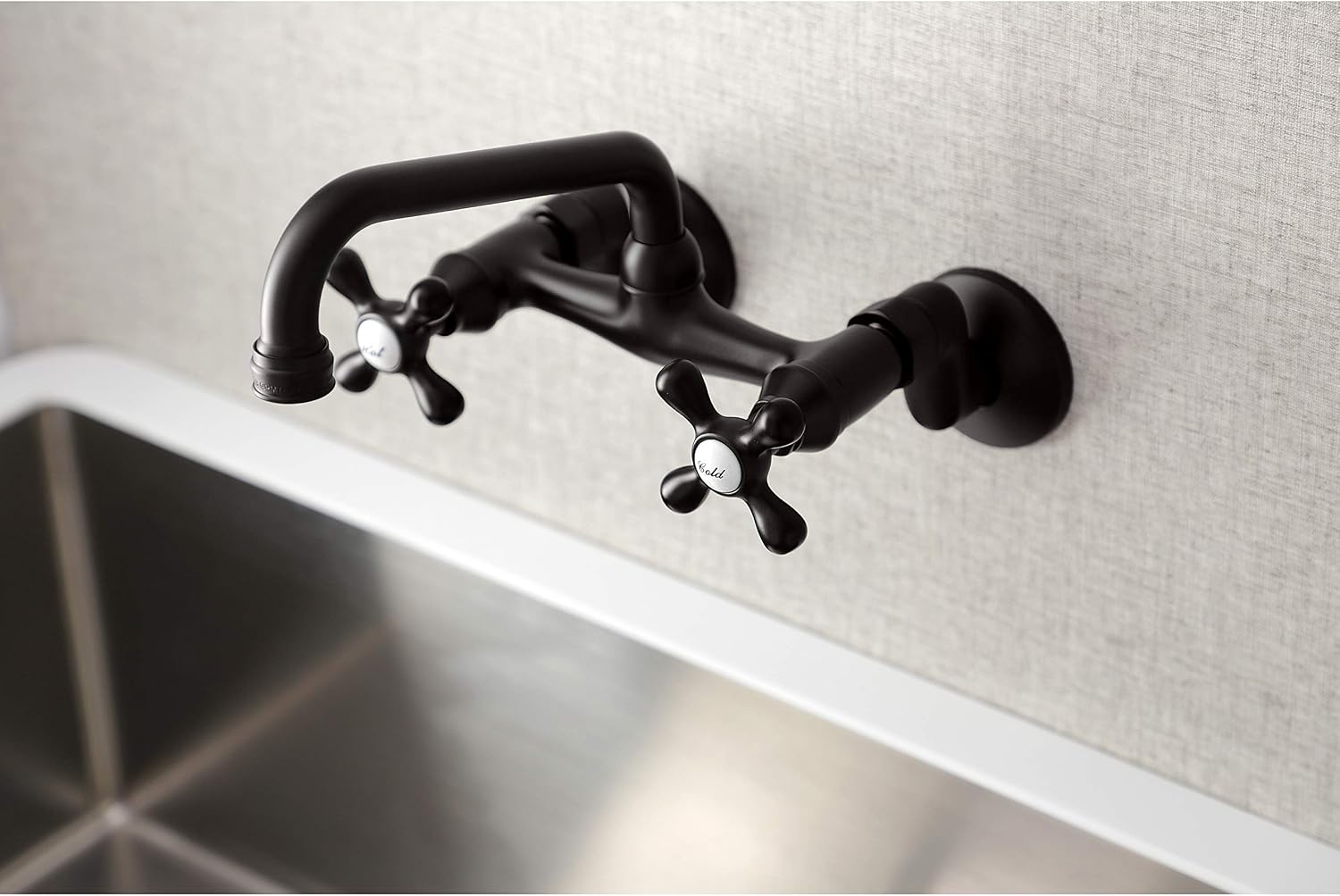 Kingston Brass KS213ORB Victorian Two Handle Wall Mount Kitchen Faucet, 7-Inch, Oil Rubbed Bronze