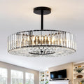 Piepooye 8 Lights Modern Large Crystal Chandelier Black Round Semi Flush Mount Ceiling Light Fixture Farmhouse Chandelier for Dinning Room Living Room Bedroom Hallway Entryway Kitchen