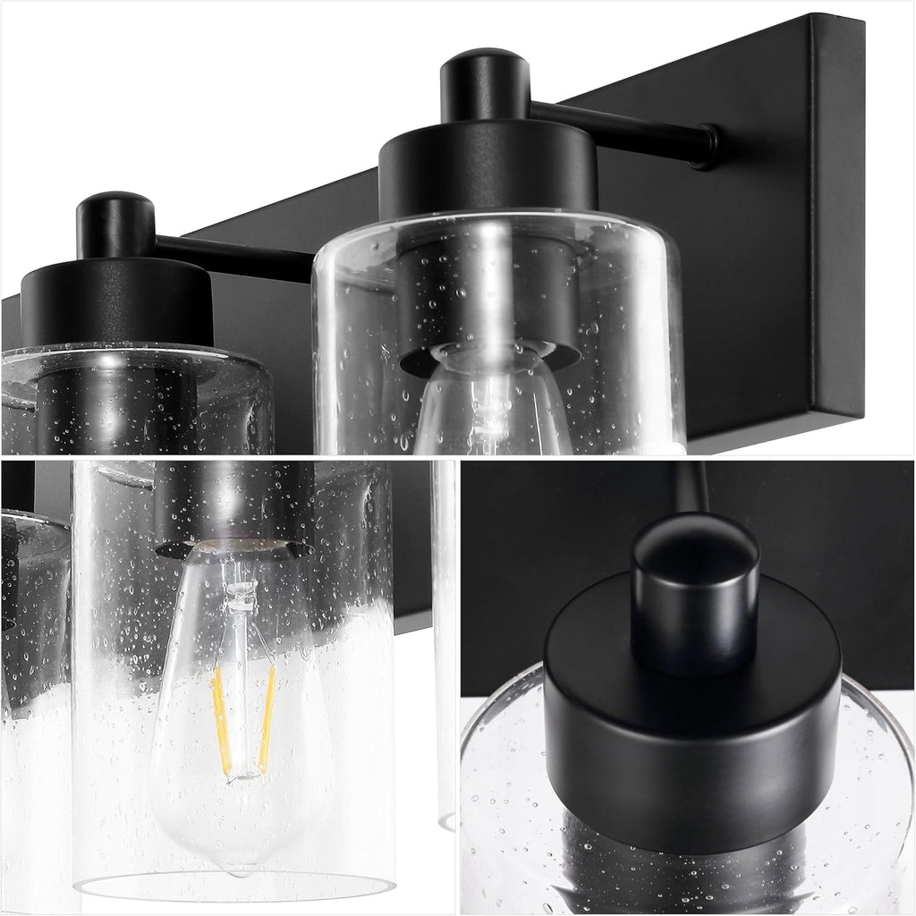 JONATHAN Y 40' Black/Clear 6-Light Modern LED Vanity Light for Bathroom Mirror, Mid-Century Wall Sconce with Clear Seeded Glass Shades, Contemporary Iron Fixture, LED Bulbs (JYL7621B)