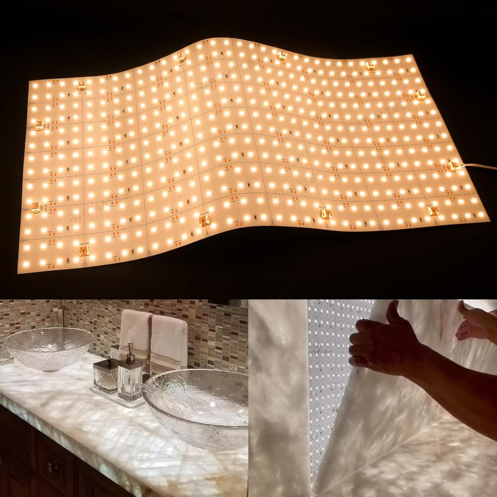 LED Backlight Sheet 4 Pack 24V 36W 3000K,Dimmable Flexible LED Panel Sheet Backlit Translucent Stone/Marble/Onyx/Quartz Countertops Walls