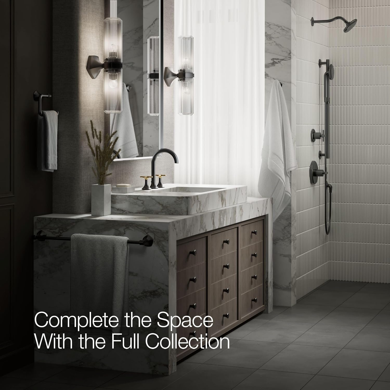 Kohler 27010-3-BMB OCCASION™ Cross bathroom sink faucet handles, Matte Black w/Moderne Brass
