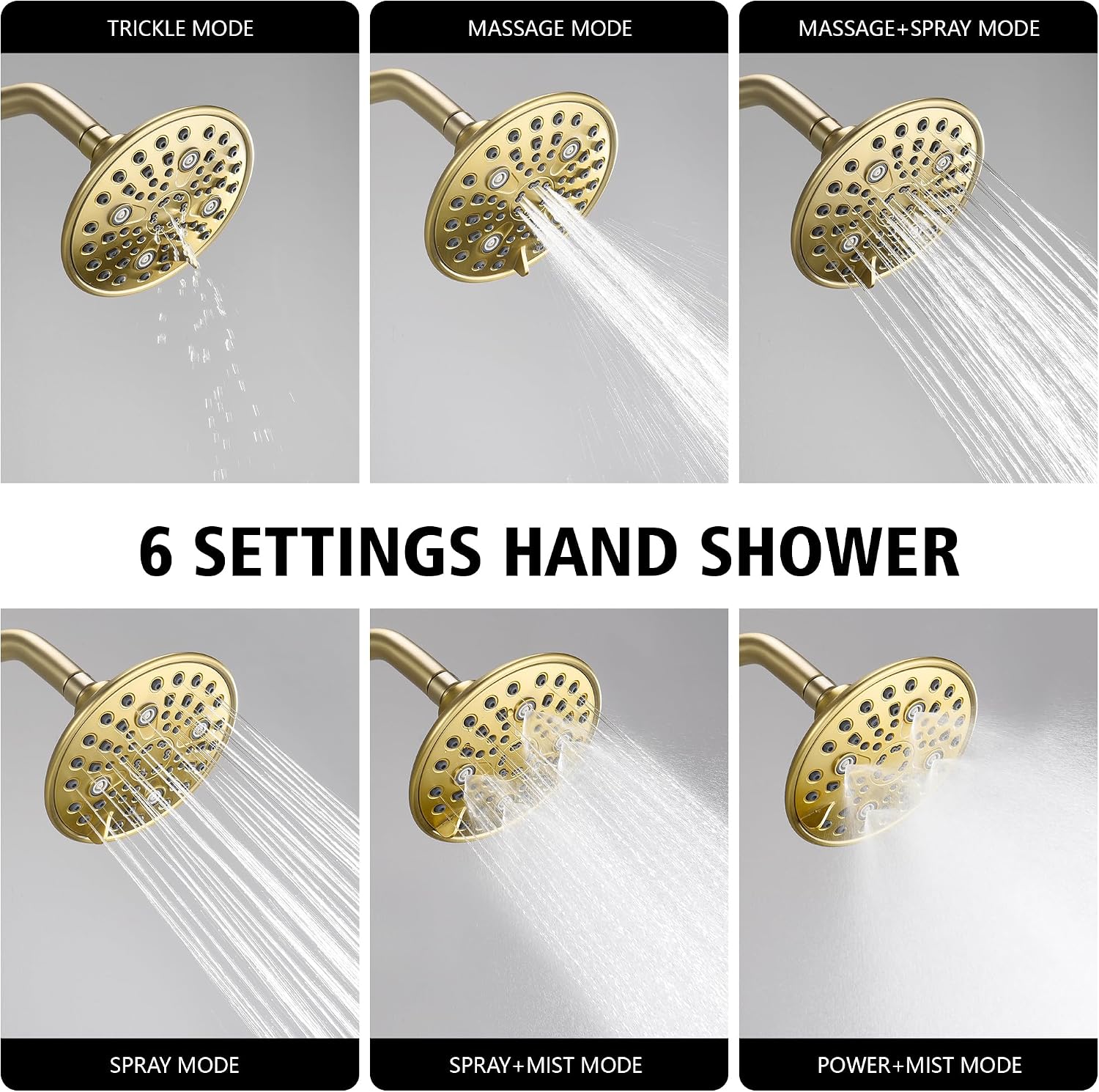 sumerain Modern Shower Faucet Set with 6-Spray Shower Head, Tub Spout and Shower Trim Kit with Valve, Brushed Gold Finish