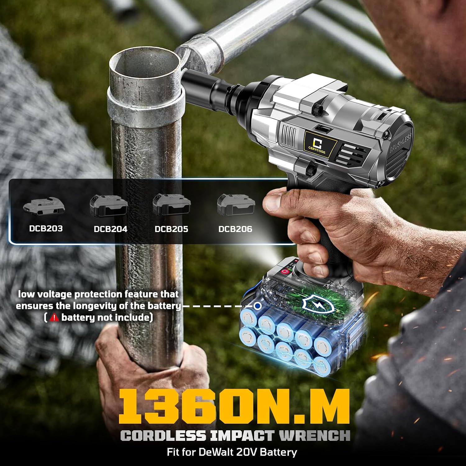 Cordless Impact Wrench Compatible with Dewalt Battery, 900FT-LBS Brushless Electric Impact Gun Includes LED Work Light, 2100RPM High Torque Impact Driver, with 2 * 5AH battery 3A 60W Fast Charger