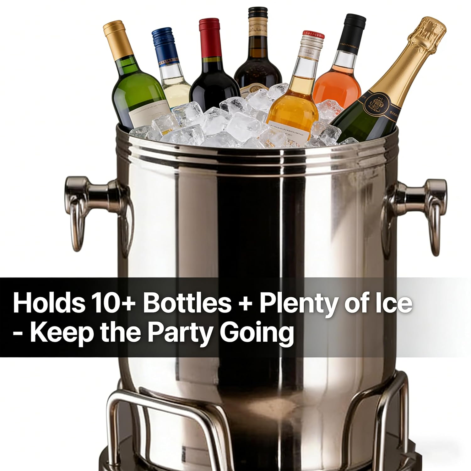 【The Life of The Party】Heavy Duty Stainless Steel Ice Bucket with Stand - 2 Handles, Stable Weighted Base, Easy-Clean, Freestanding Beverage Cooler for Champagne, Wine, BBQ, Bar (A)