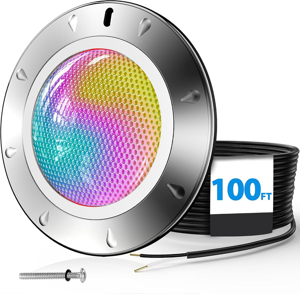 LyLmLe Pool Light for Inground Pools, 65W 10 Inch RGBW Multicolor Inground Pool Light, 316 Stainless Steel, 12V Color Changing LED Pool Lights for 10' Niches, 100ft Cord,Without Transformer Controller
