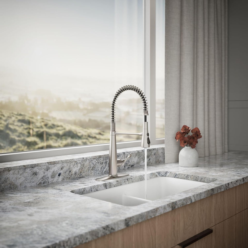 KOHLER 22033-VS Simplice Semi Professional Kitchen Sink Faucet, Pre-Rinse Kitchen & Commercial Faucet, Vibrant Stainless, 9' x 9-1/4' x 21-5/8'
