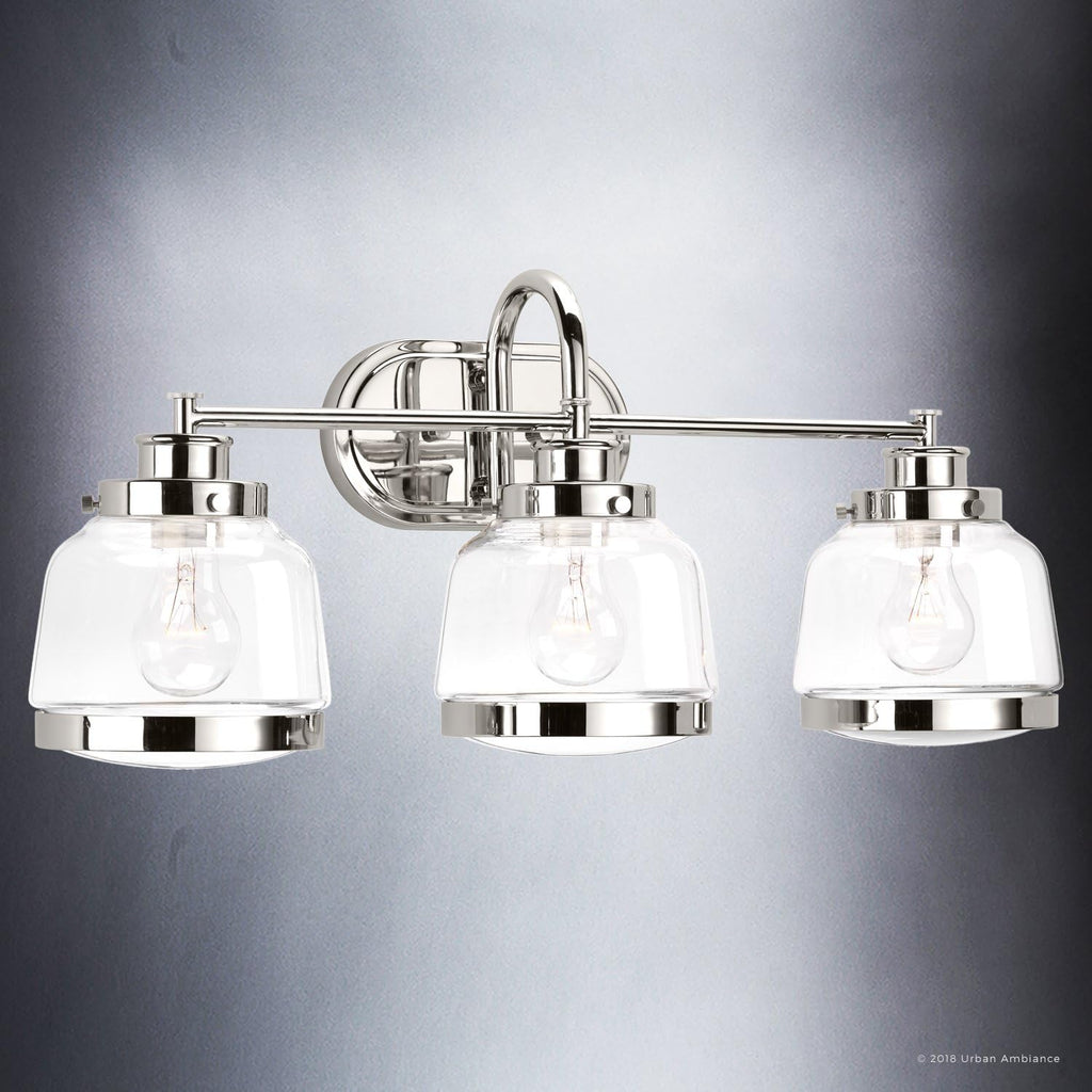 Urban Ambiance Luxury Industrial Chic Bathroom Vanity Light, Large Size: 11.25' H x 26' W, with Art Deco Style Elements, Polished Nickel Finish, UHP2538, Nottingham Collection