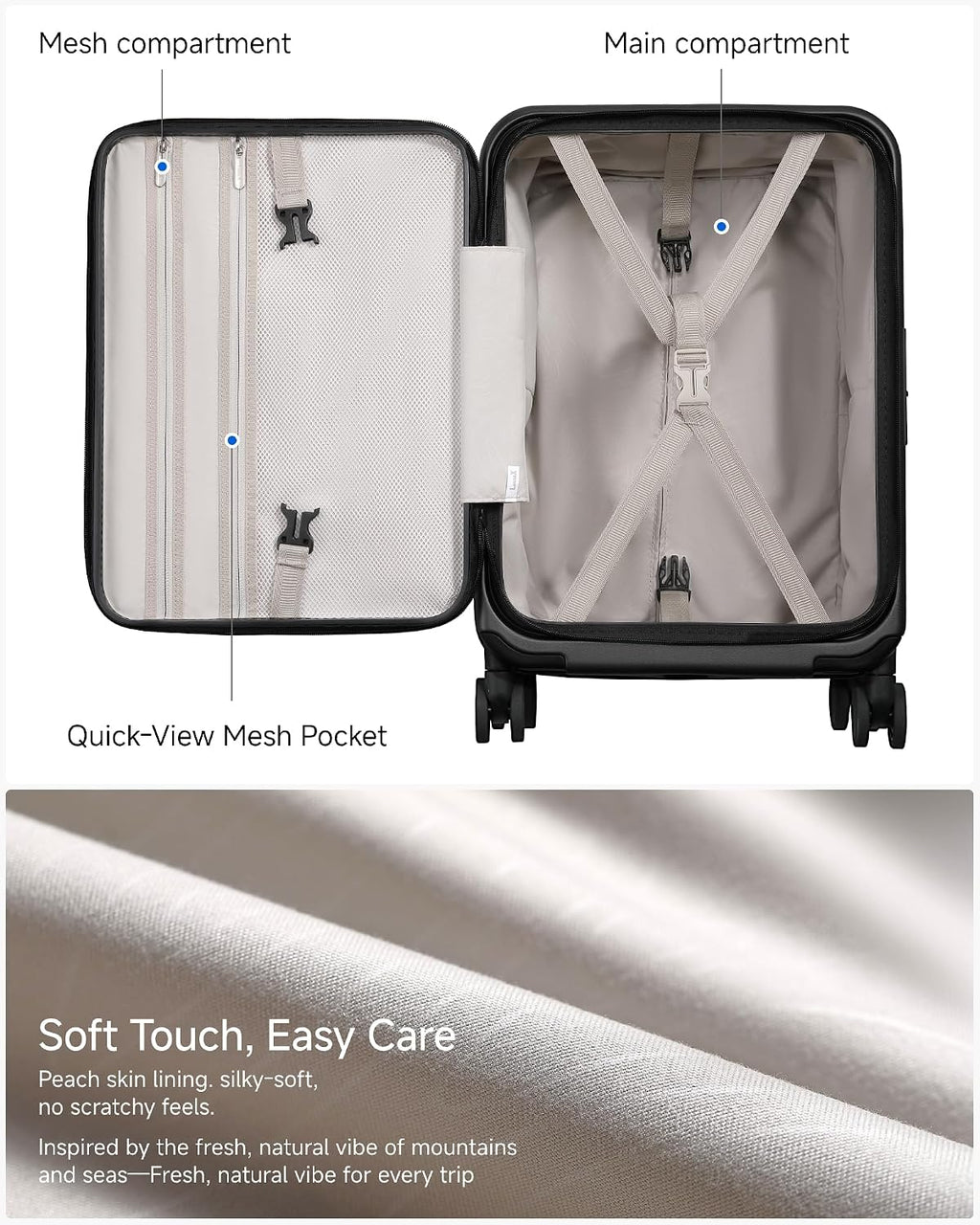 LUGGEX Carry On Luggage Top Opening, Expandable Polycarbonate Hard Shell Suitcase with Wheels (FX-Core, Charcoal Metallic, 20 Inch, 36L-41L)