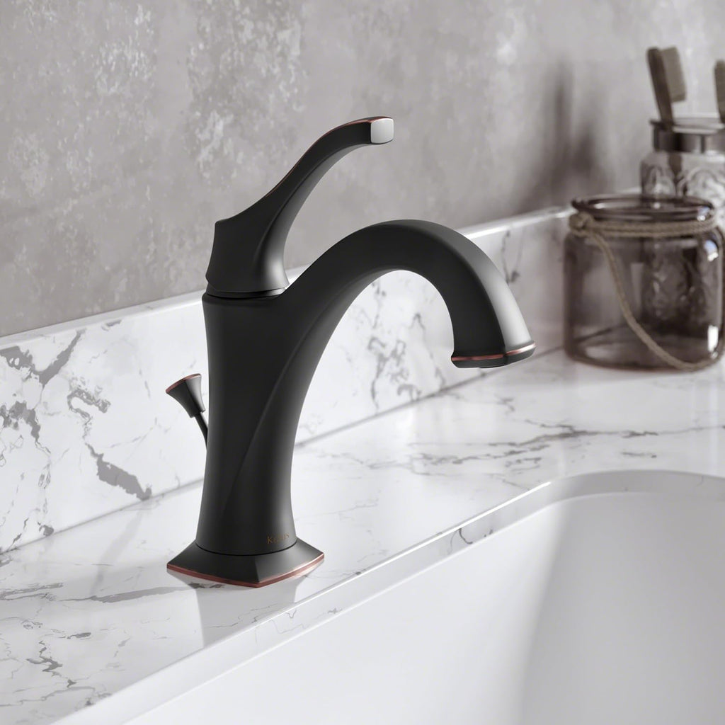 KRAUS KBF-1201ORB Arlo Single Handle Basin Bathroom Faucet with Lift Rod Drain and Deck Plate, Oil Rubbed Bronze