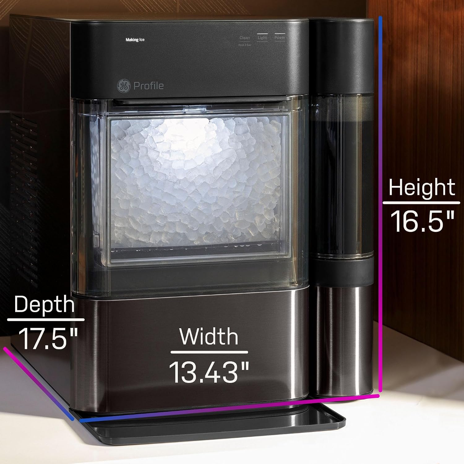 GE Profile Opal 2.0 with 0.75 Gallon Tank, Chewable Crunchable Countertop Nugget Ice Maker, Scoop included, 38 lbs in 24 hours, Pellet Ice Machine with WiFi & Smart Connected, Black Stainless Steel