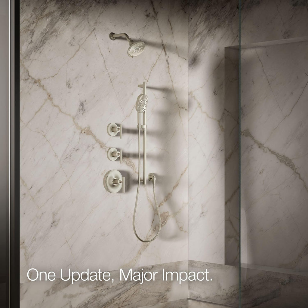 KOHLER 22169-G-BN Forté® Three-function showerhead, 1.75 GPM, Corrosion Resistant, Full Coverage, Pulsating Massage, Silk Spray, Vibrant Brushed Nickel