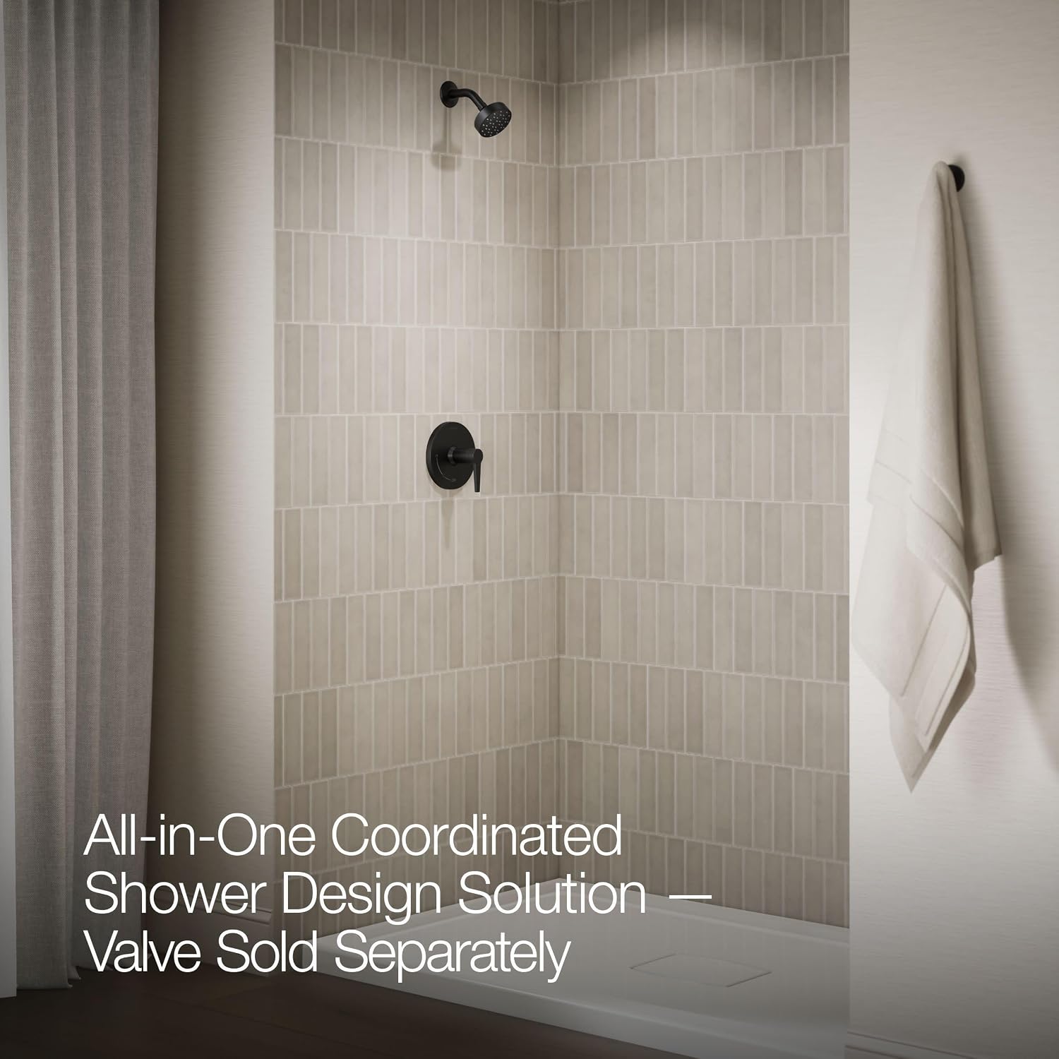 KOHLER TS97077-4G-BL Pitch Rite-Temp Shower Trim Kit, 1.75 GPM, Includes Faceplace with Handle, Showerhead, Shower Arm and Flange, Matte Black