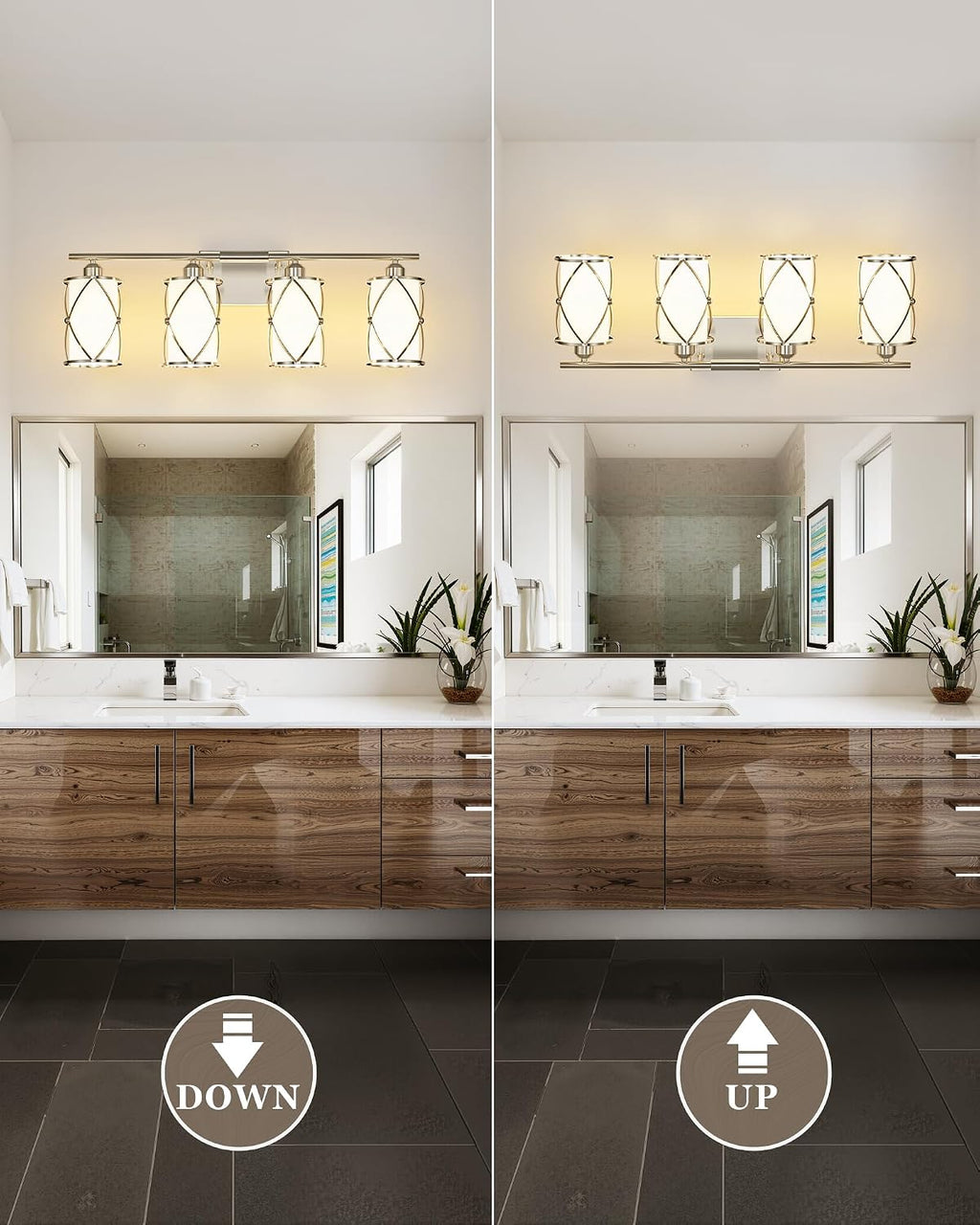 4-Light Brushed Nickel Bathroom Light Fixtures with Milk Frosted Glass, 29' Modern Bathroom Vanity Lighting Fixtures Over Mirror with Metal Cage, Wall Sconce Lights for Bath, E26, CH9176BNW-4W