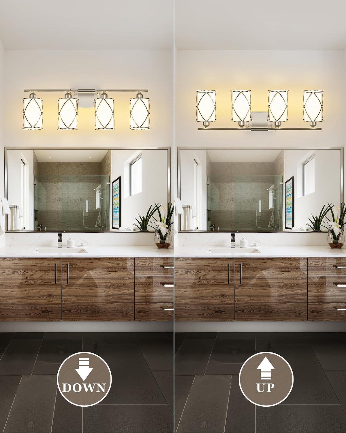 4-Light Brushed Nickel Bathroom Light Fixtures with Milk Frosted Glass, 29' Modern Bathroom Vanity Lighting Fixtures Over Mirror with Metal Cage, Wall Sconce Lights for Bath, E26, CH9176BNW-4W