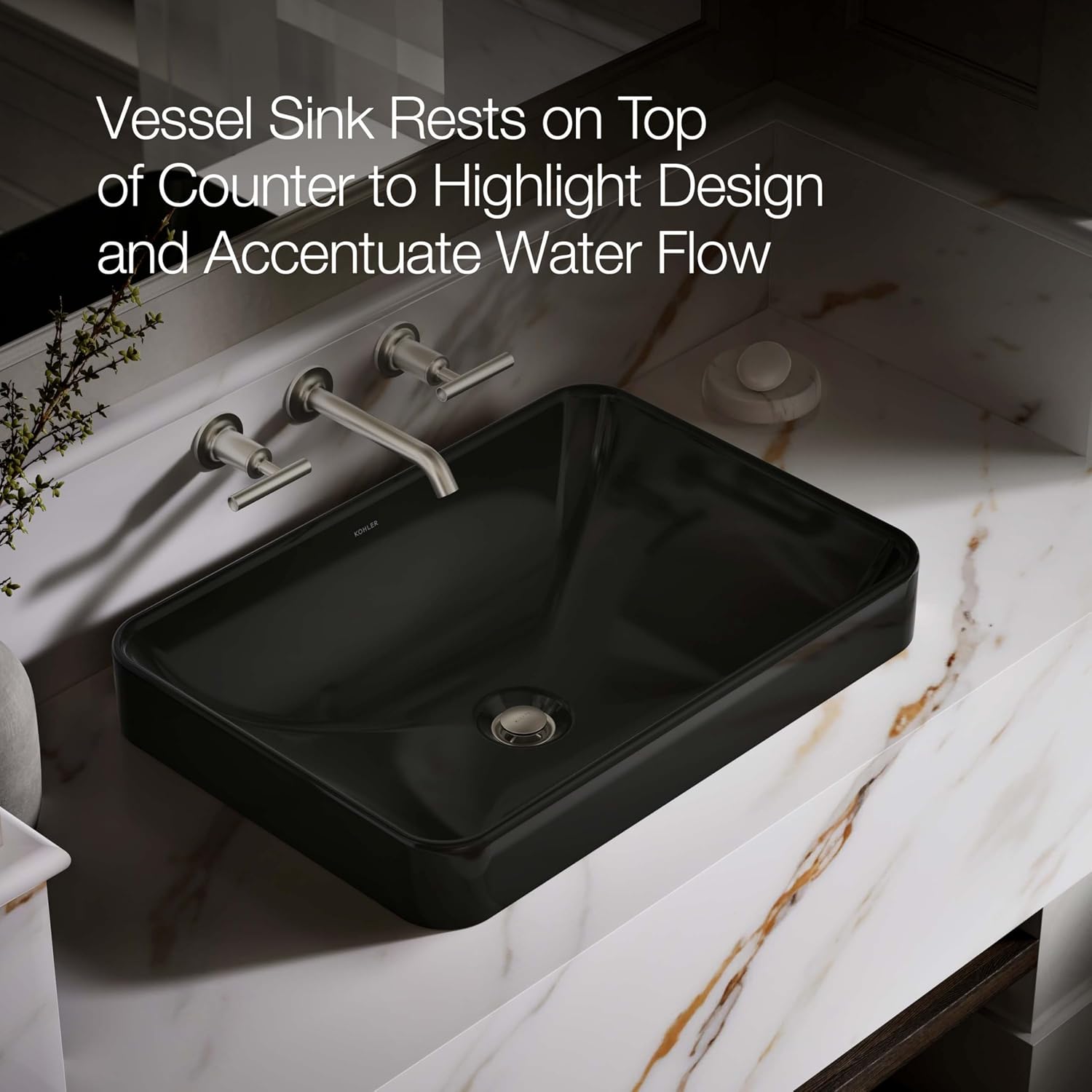 Kohler 5373-7 Bathroom Sink Vox Rectangle Vessel, Black