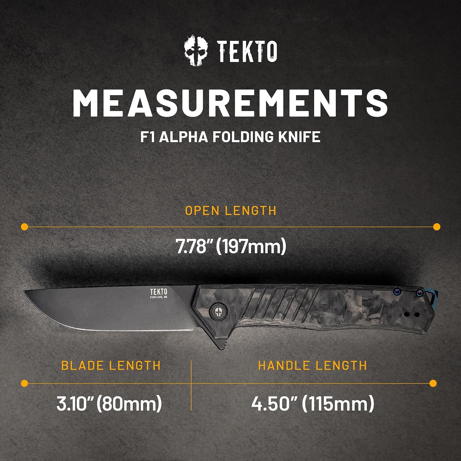 TEKTO F1 Alpha Folding Pocket Knife - Modified Straight Back Blade, Titanium Coated D2 Steel, Tactical Knife, EDC Folding Pocket Knives for Camping, Hunting & Backpacking - Forged Carbon, Blue Accents