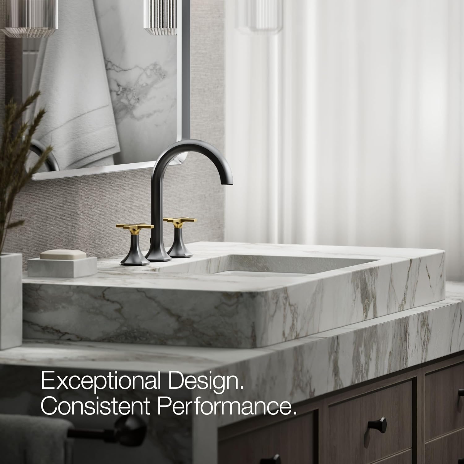 Kohler 27010-3-BMB OCCASION™ Cross bathroom sink faucet handles, Matte Black w/Moderne Brass