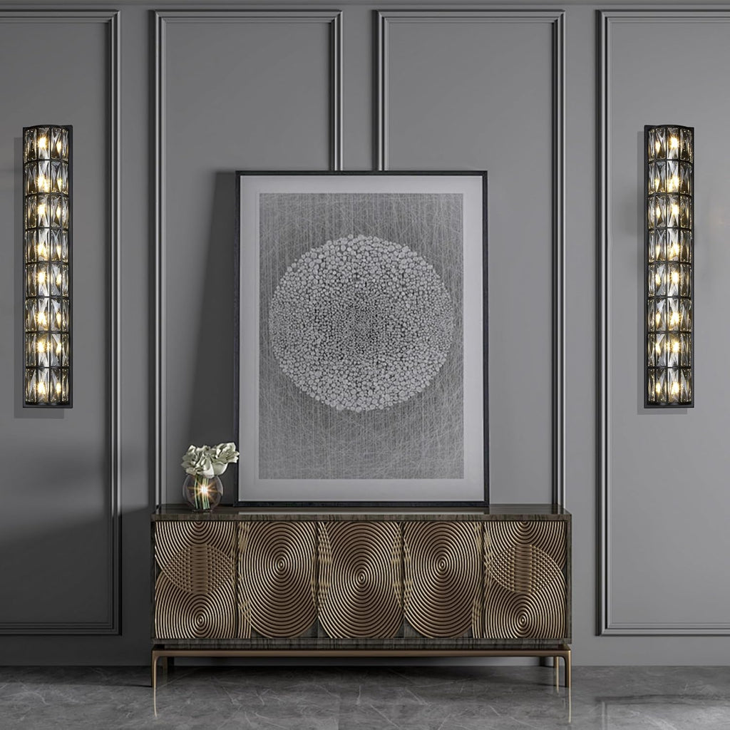 8 Light Modern Polyhedral Crystal Shade Wall Sconce Light Fixtures,Black Finish for Bathroom,Bedroom Living Room Bedside E12 Base 2 Pack