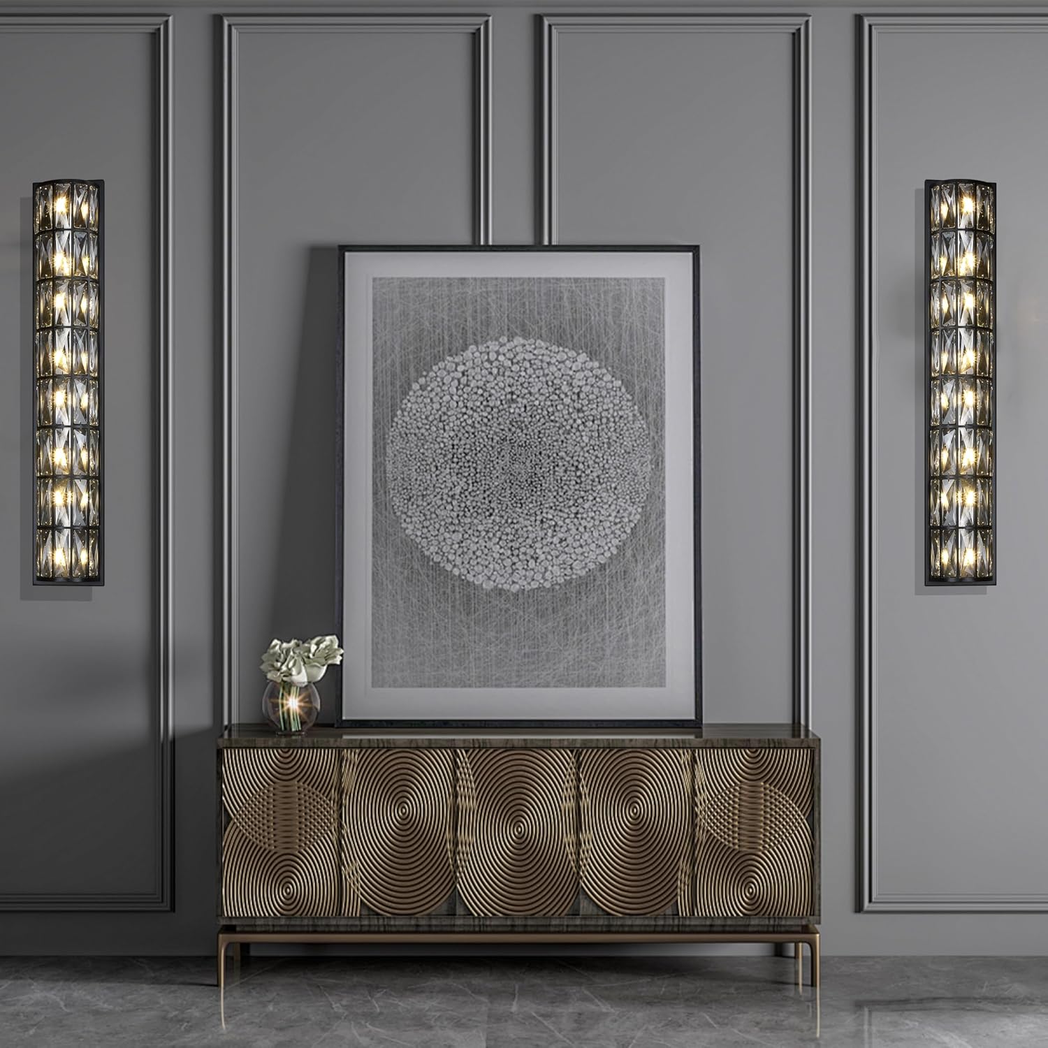 8 Light Modern Polyhedral Crystal Shade Wall Sconce Light Fixtures,Black Finish for Bathroom,Bedroom Living Room Bedside E12 Base 2 Pack