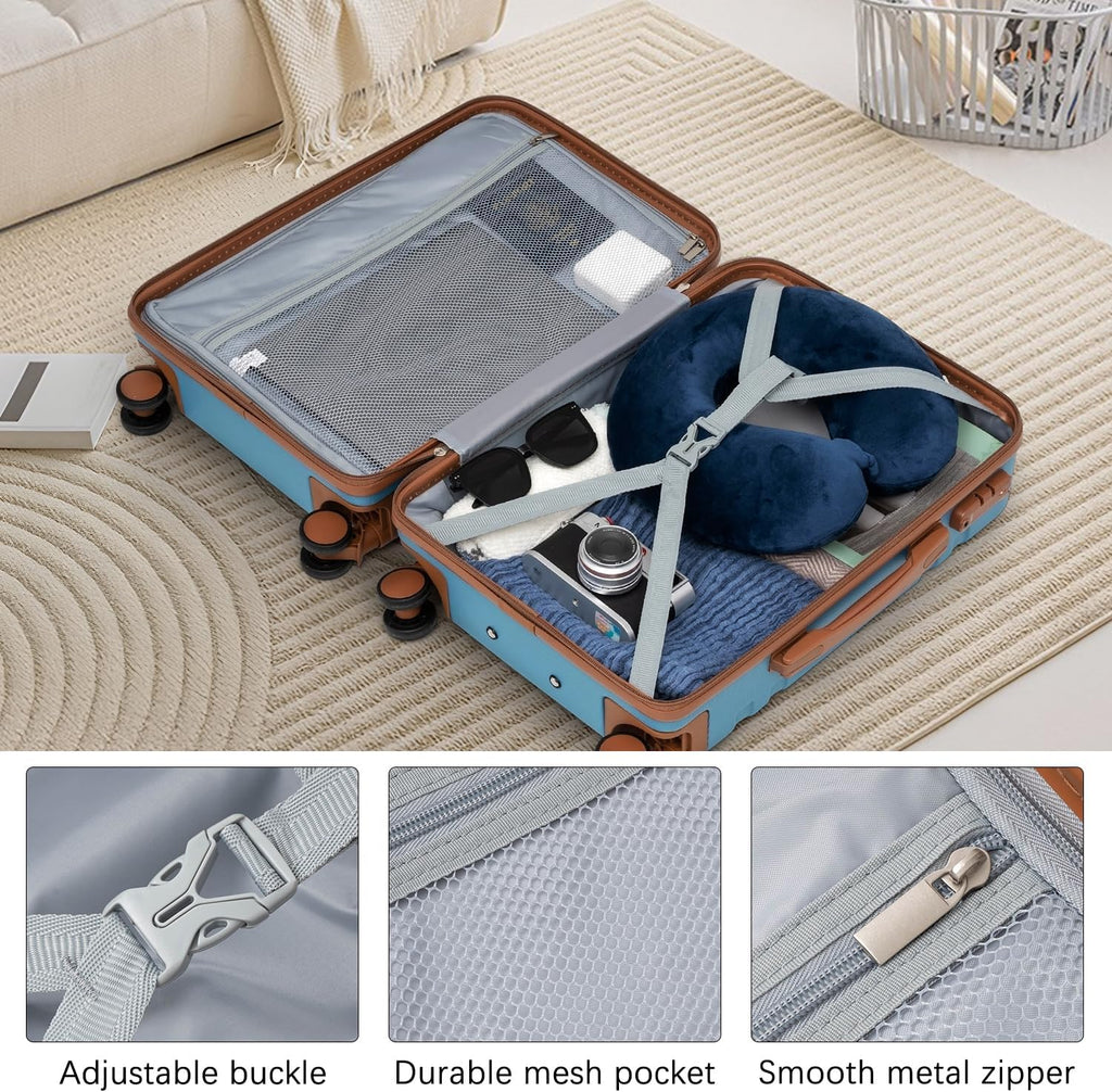 LONG VACATION Luggage Set 6 Piece Suitcase with Spinner Wheels, ABS+PC Hardshell Luggage with TSA Lock & YKK Zipper