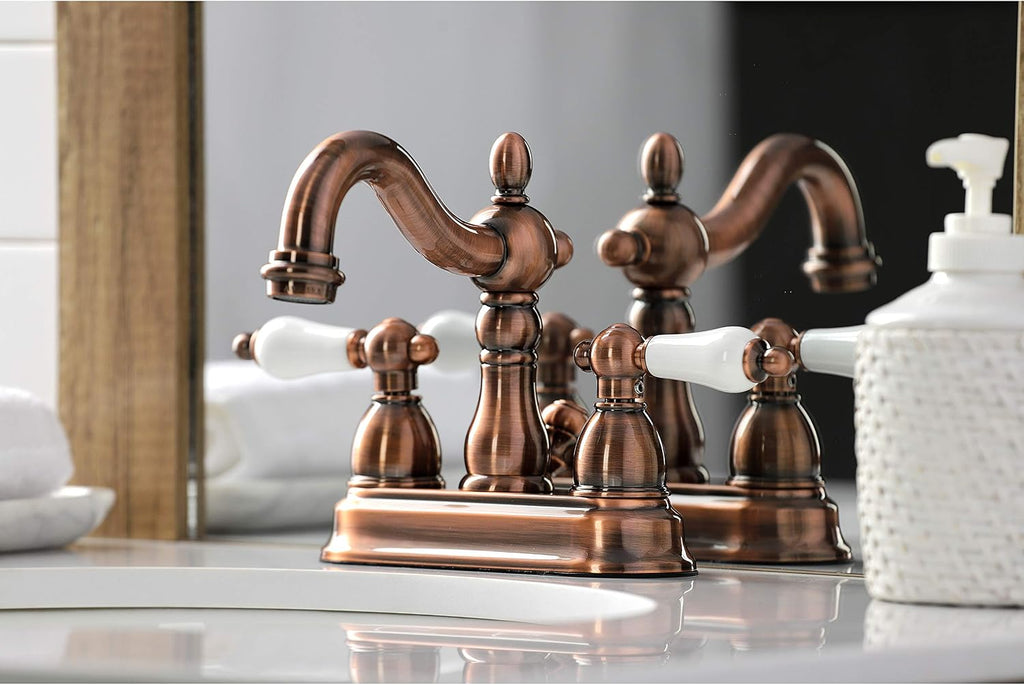 Kingston Brass KB160PLAC Heritage 4 in. Centerset Bathroom Faucet, Antique Copper