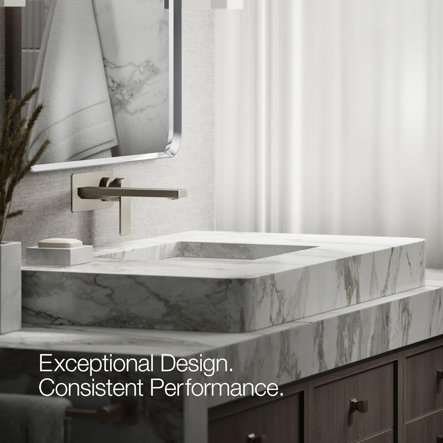 Kohler 22567-4-BN Parallel® Wall-Mount Single-Handle Bathroom Sink Faucet, 1.2 gpm, Vibrant Brushed Nickel