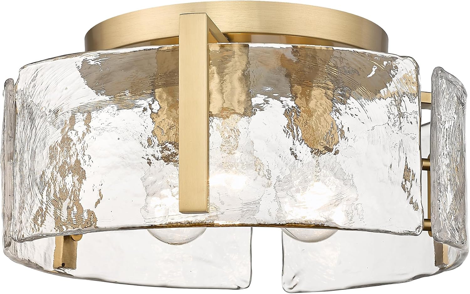 Golden Lighting Aenon 3-Light Hammered Water Glass Metal Flush Mount in Bronze