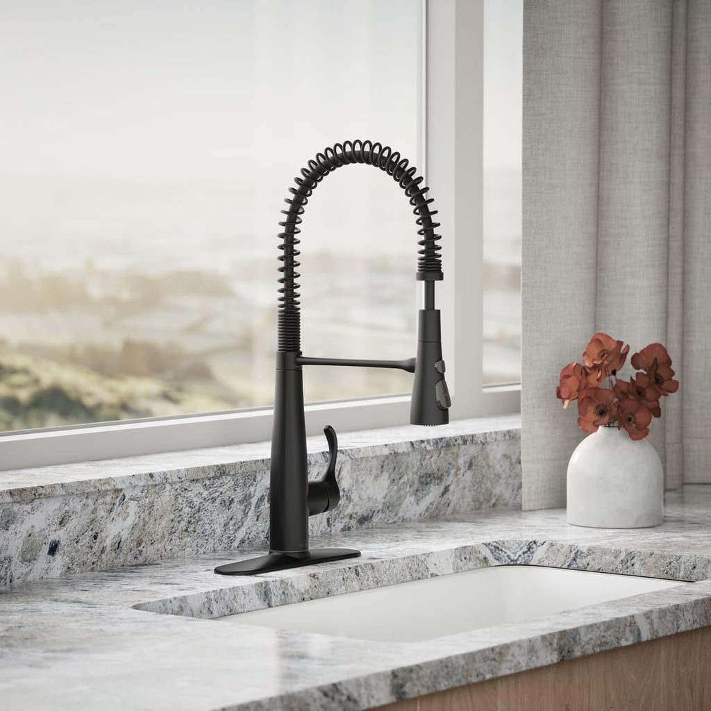 KOHLER 22033-BL Simplice Semi Professional Kitchen Sink Faucet, Three Function Sprayhead, Commercial Faucet, Matte Black