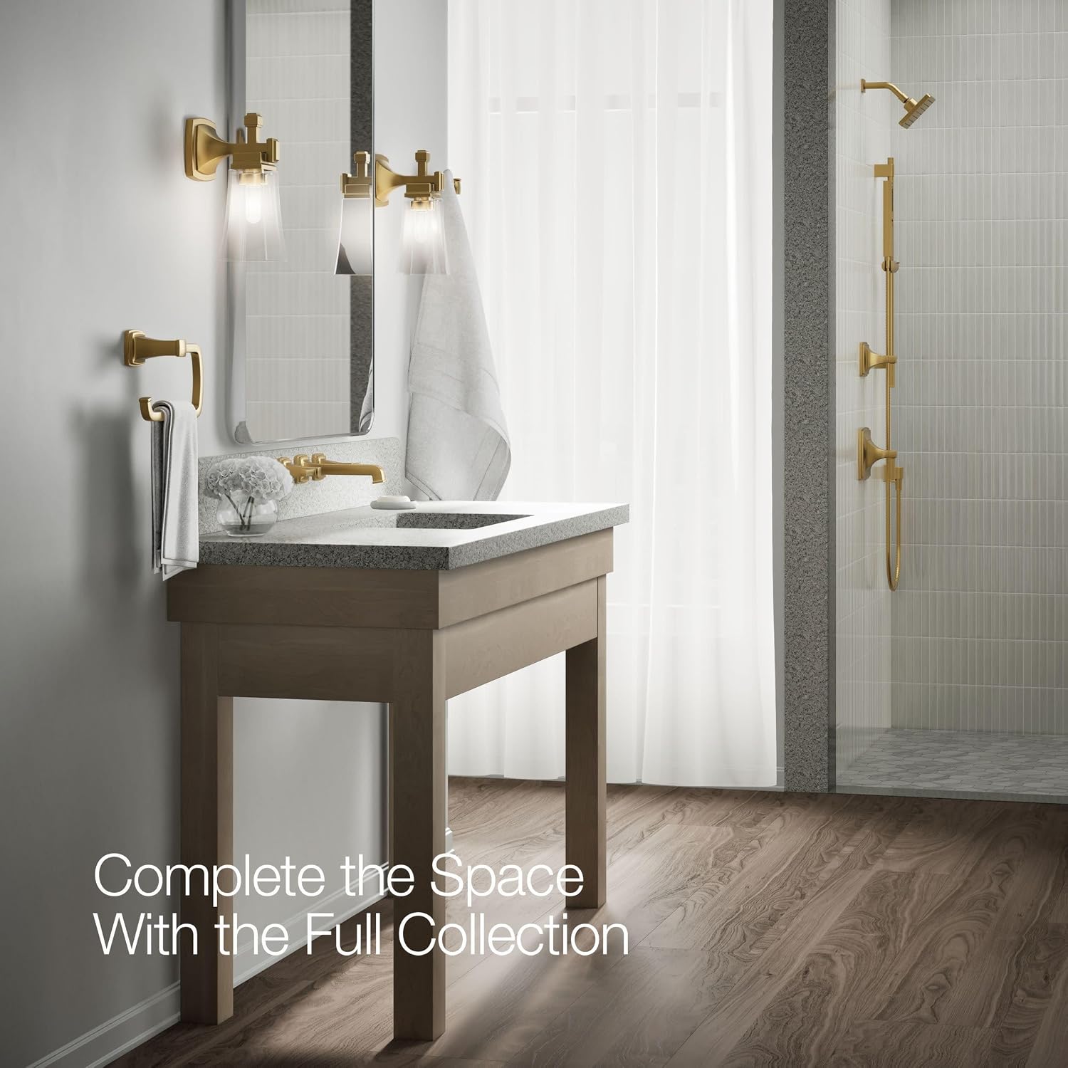 Kohler T26432-4-2MB RIFF® Widespread wall-mount bathroom sink faucet trim, Vibrant Brushed Moderne Brass