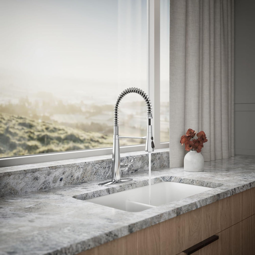 KOHLER 22033-CP Simplice Semi Professional Kitchen Sink Faucet, Pre-Rinse Kitchen & Commercial Faucet, Three Function Sprayhead, Polished Chrome