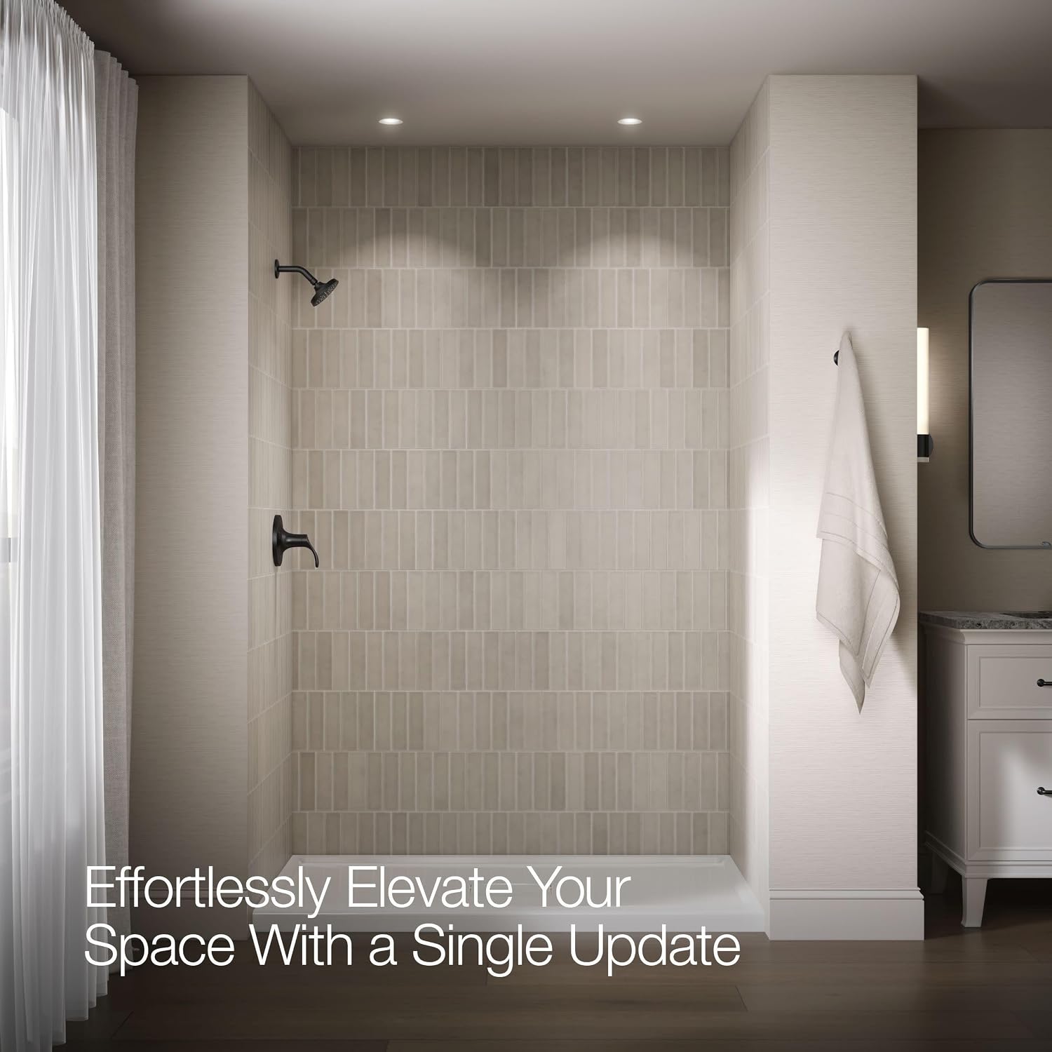 KOHLER TS27392-4G-BL Simplice Rite-Temp Shower Trim Set with Single-Function Showerhead 1.75 GPM, Includes Faceplace with Level Handle and Shower Arm and Flange, Matte Black