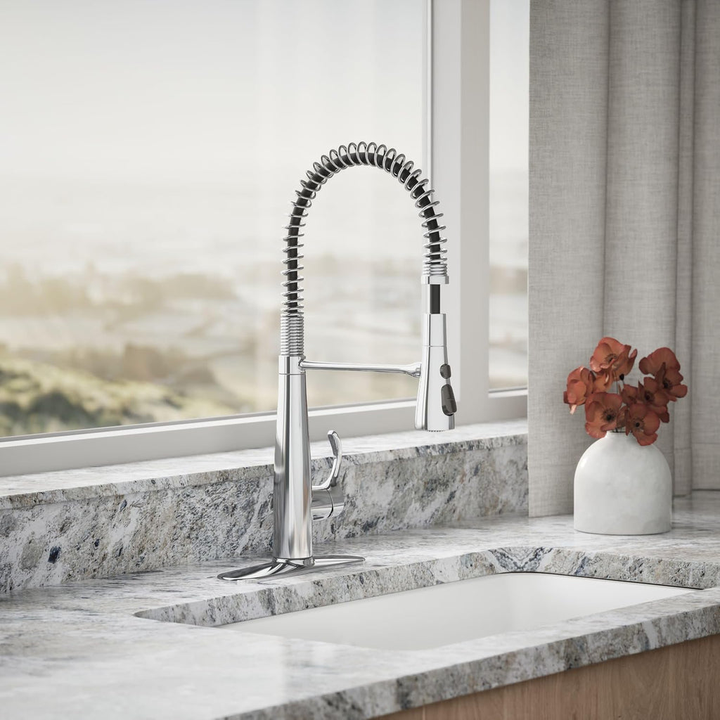 KOHLER 22033-CP Simplice Semi Professional Kitchen Sink Faucet, Pre-Rinse Kitchen & Commercial Faucet, Three Function Sprayhead, Polished Chrome