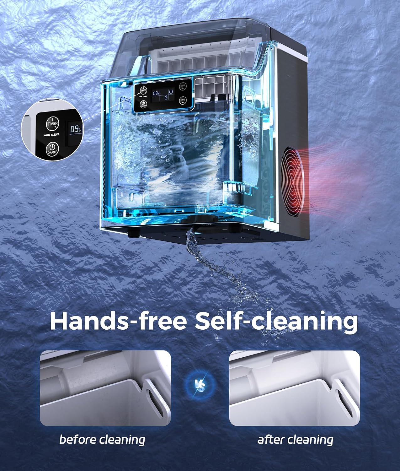 ecozy Ice Cube Makers Countertop, 45 lbs Per Day Portable Ice Machine, 24 Cubes Ready in 13 Mins, Self-Cleaning Function, Perfect for Home Kitchen Bar Office, Stainless Steel