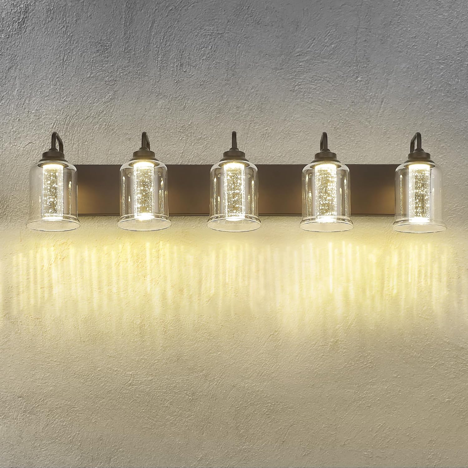 zeyu 25W LED Bathroom Lights, 5-Light Vanity Lighting Fixtures for Bathroom with 5 Color Modes, Oil Rubbed Bronze Finish with Crystal Bubble and Clear Glass, ZSL72B-5W LED ORB-1