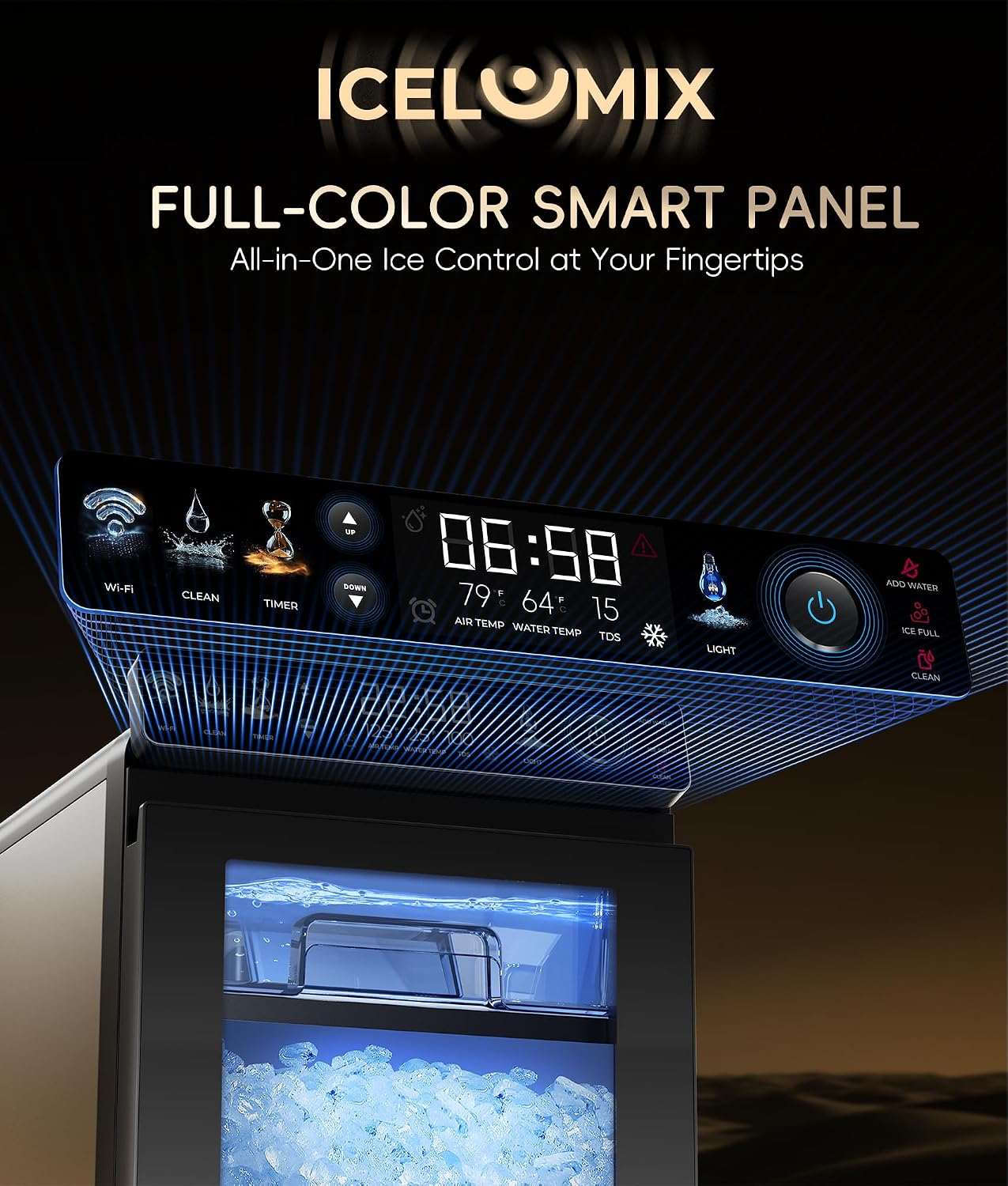 ecozy Nugget Ice Maker Countertop, First Full-Color Smart Panel 44 lbs/24H Ice Machine with APP & Voice Control, Double-Layer Insulation, Pull-Out Water Tank, Soft Pebble Chewable Ice, Self-Cleaning