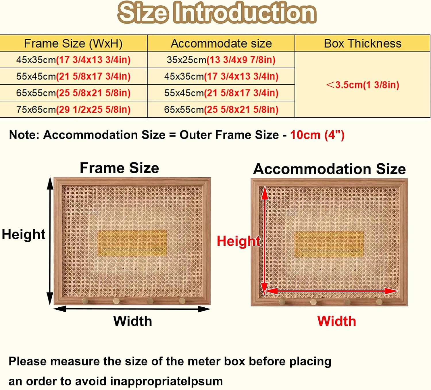 Rattan Electrical Panel Cover Wooden with Hooks, Indoor Breaker Box Cover Panel for Home Fuse Box, Hide Water Meter Box Cover for Alarm Panel Cover(55x45cm(21 5/8x17 3/4'))