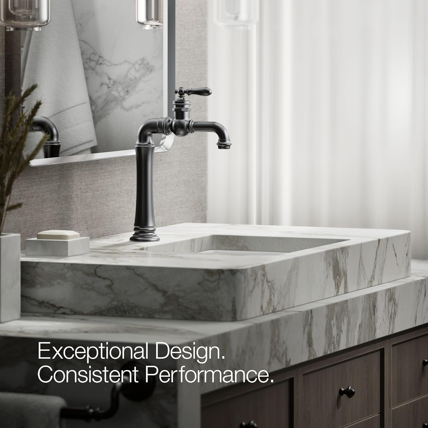KOHLER K-72763-9M-BL Artifacts Gentleman's Single-Handle Bathroom Sink Faucet, 1.2 GPM, Vintage Inspired, Matte Black