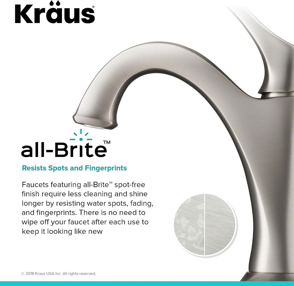 KRAUS KBF-1201SFS Arlo Single Handle Basin Bathroom Faucet with Lift Rod Drain and Deck Plate, Spot-Free All-Brite Stainless Steel (2-Pack)