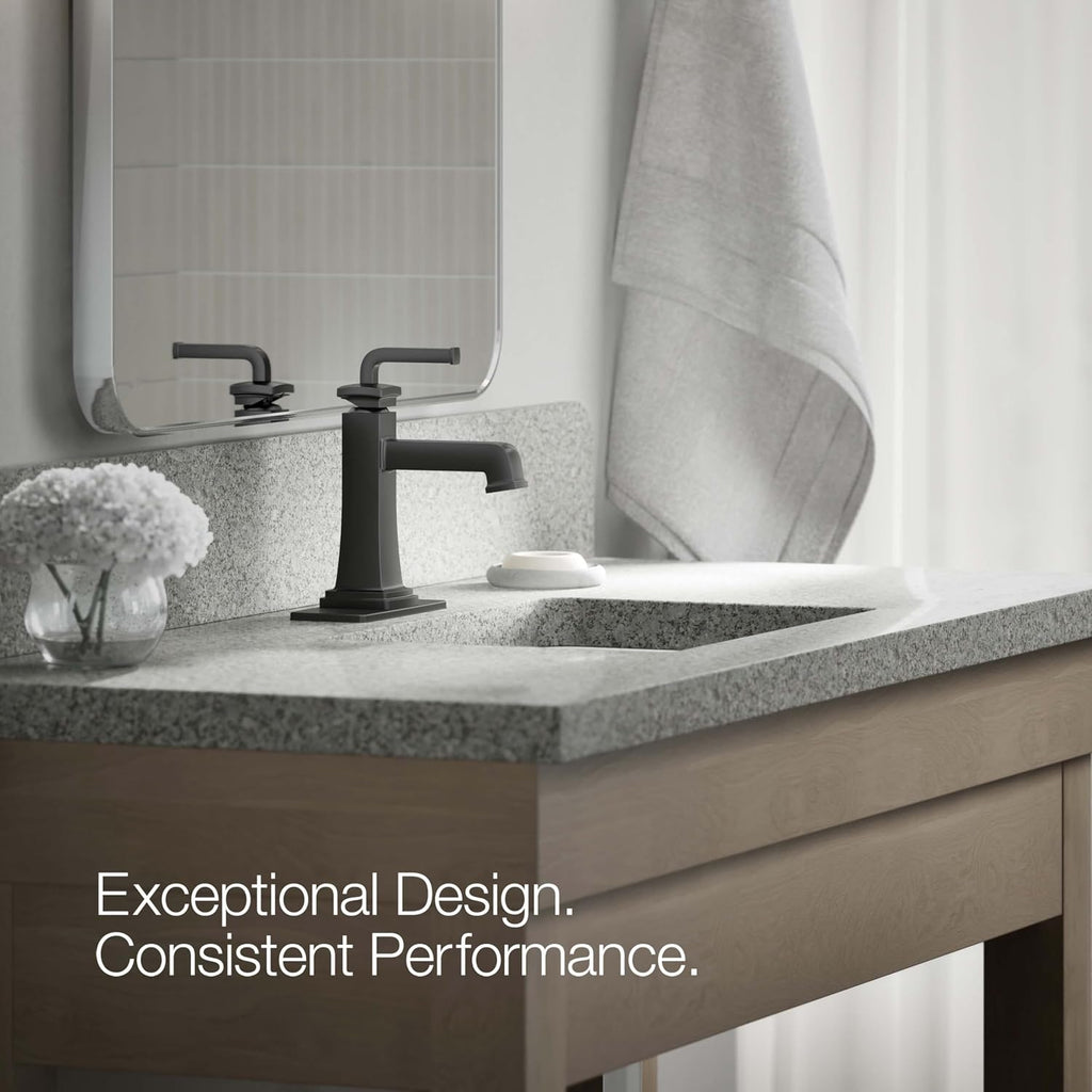 KOHLER K-27400-4K-BL Riff Single-Handle Bathroom Sink Faucet, Single-Hole Faucets with Clicker Drain, 1.0 GPM, Matte Black