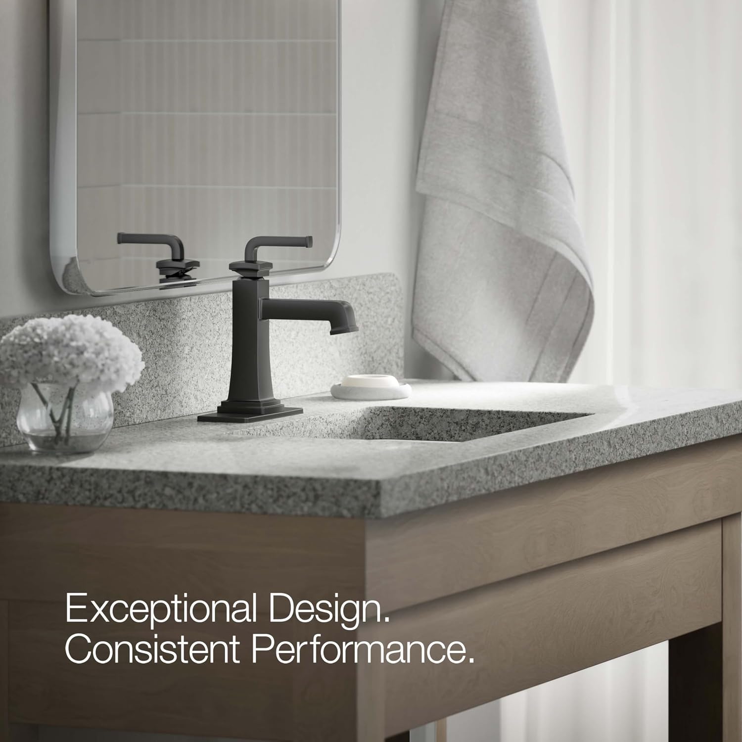 KOHLER K-27400-4K-BL Riff Single-Handle Bathroom Sink Faucet, Single-Hole Faucets with Clicker Drain, 1.0 GPM, Matte Black