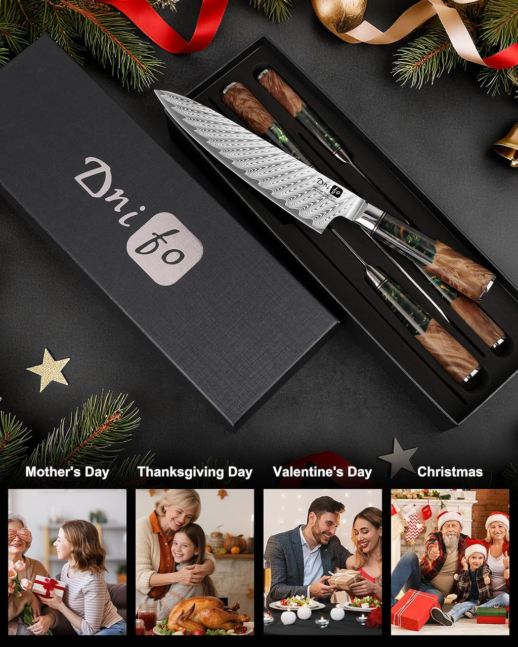 5 Pieces Damascus Knife Set, Japanese Chef Knife Set with Galaxy Pattern Resin Handle, 67-Layers Damascus Steel, Gift Box Included 5' Paring, 6' Boning, 7' Santoku, 8' Chef & 8' Bread Damascus Knives