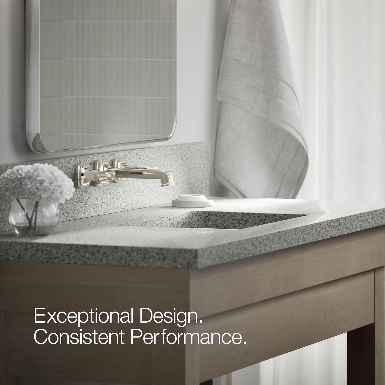 Kohler T26432-4-SN RIFF® Widespread wall-mount bathroom sink faucet trim, Vibrant Polished Nickel